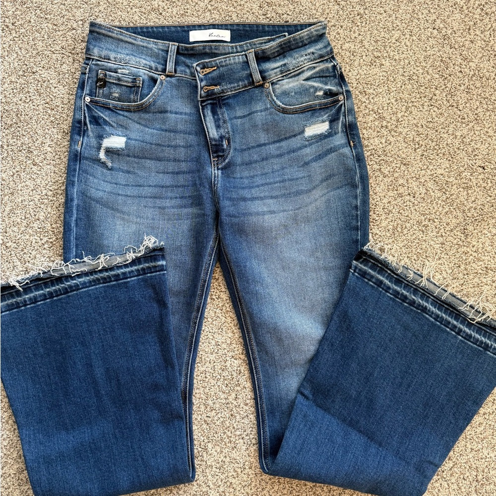 KanCan Blue Flare Jeans with Frayed Hem